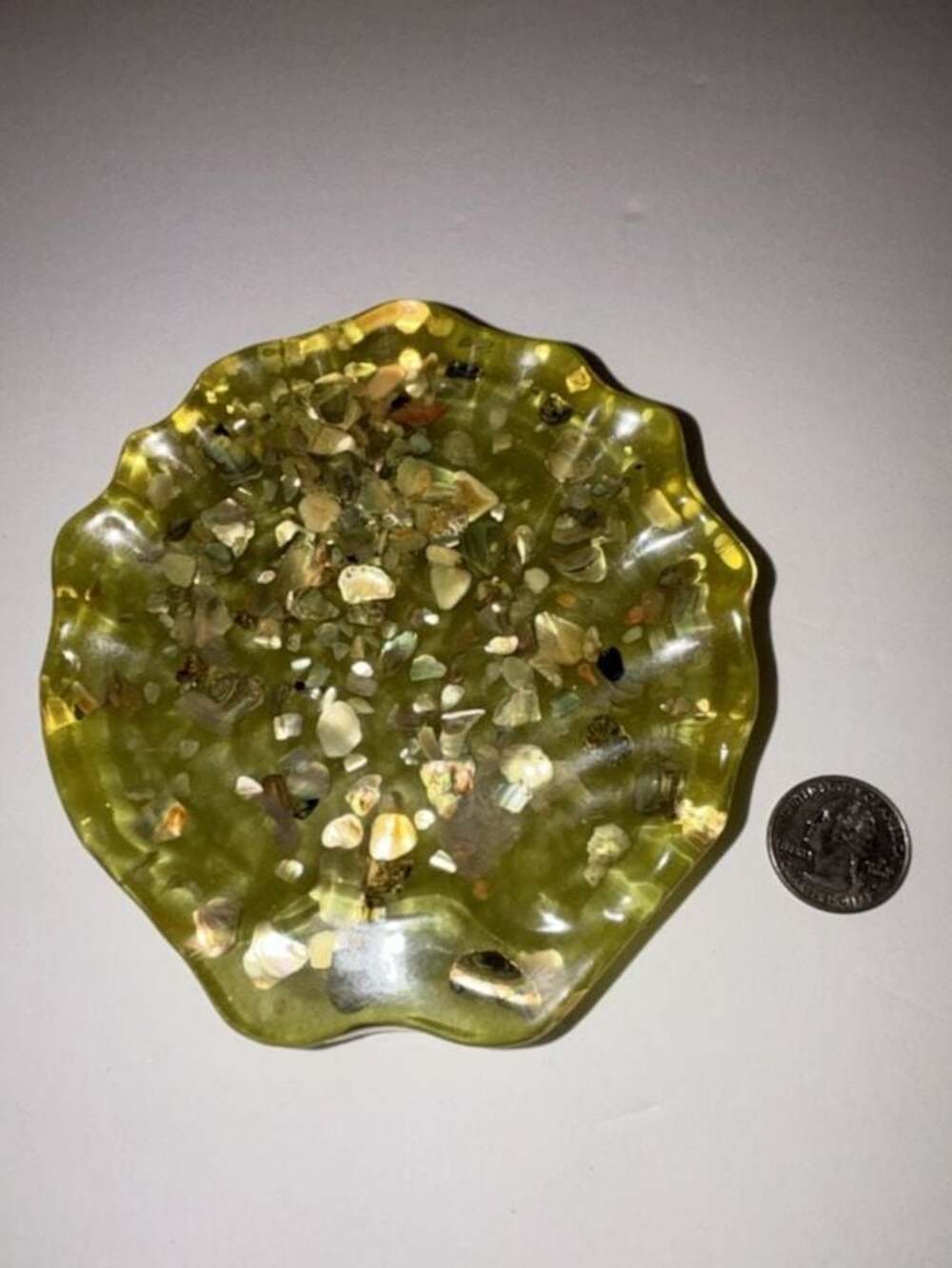 VTG Sea Shell Lucite Resin Acrylic Soap Dish Abalone MCM Green